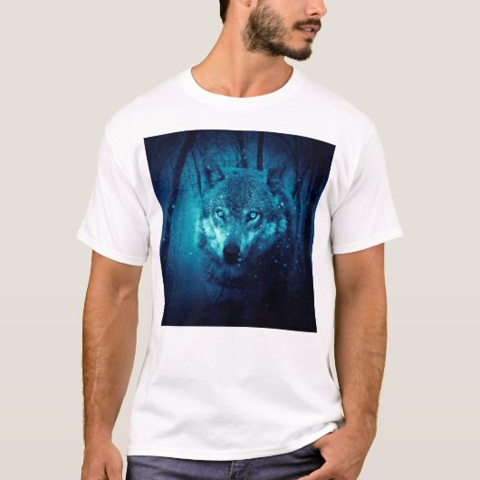 T-shirt Visage de loup dans la forêt d'imaginaires sombres (Devant)