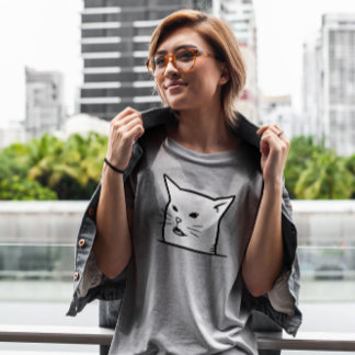T-shirt Visage de mème de chat blanc