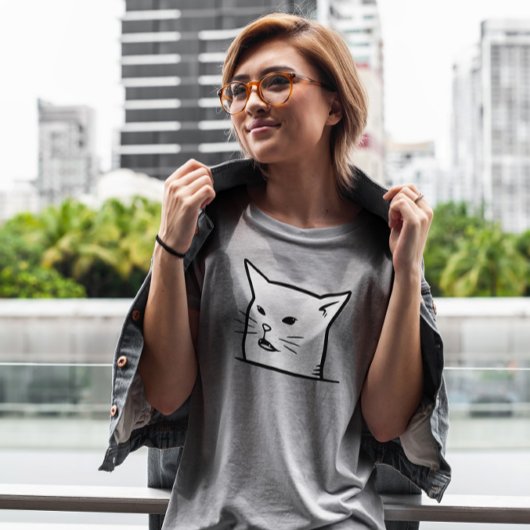 T-shirt Visage de mème de chat blanc