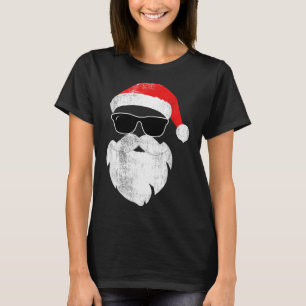 T-shirt Visage de Père Noël Hipster Drôle Avec Chapeau Bar