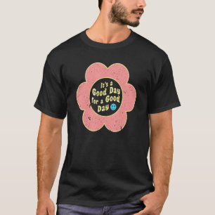 T-shirt Visage de sourire rétro Fleur rose jaune bleu Tête