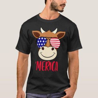 T-shirt Visage de vache 4 juillet Usa Lunettes de soleil D