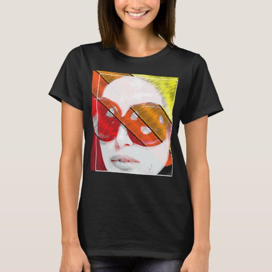 T-shirt Visage Femme Avec Lunettes De Soleil Dames Style E (Devant)