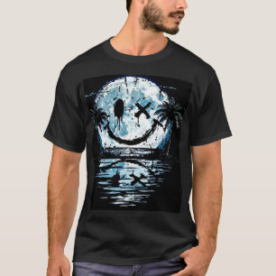 T-shirt Visage heureux souriant nuit lune sur océan