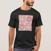 T-shirt Visage joyeux À damiers visage rose Motif (Devant)