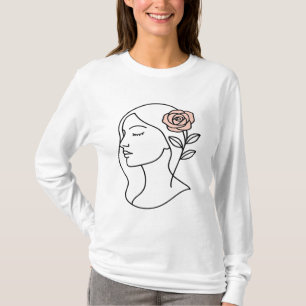 T-shirt Visage minimaliste de femme avec Rose - Ligne fémi