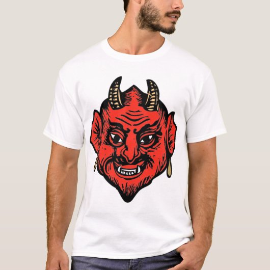 T-shirt Visage rouge à cornes de diable de Satan (Devant)