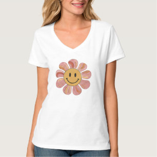 T-shirt Visage Souriant Fleur Rétro Groovy Pastel Floral 7