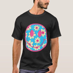 T-shirt Visage Sourire Fleur Retro Heureux Hommes Esthétiq