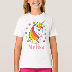 T-shirt Visage Unicorne mignonne et étoiles avec nom de l'