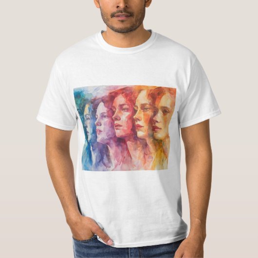 T-shirt Visages des femmes - Peinture aquarelle (Devant)