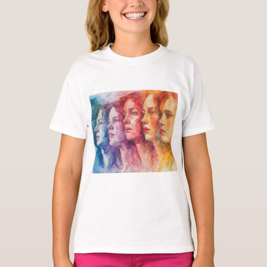 T-shirt Visages des femmes - Peinture aquarelle (Devant)