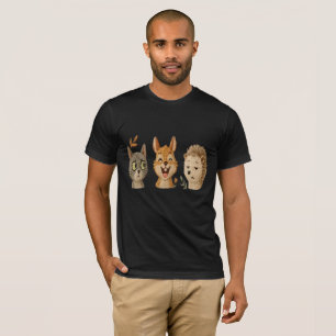 T-shirt Visages Fantaisistes de la Forêt – Animaux Brodé M