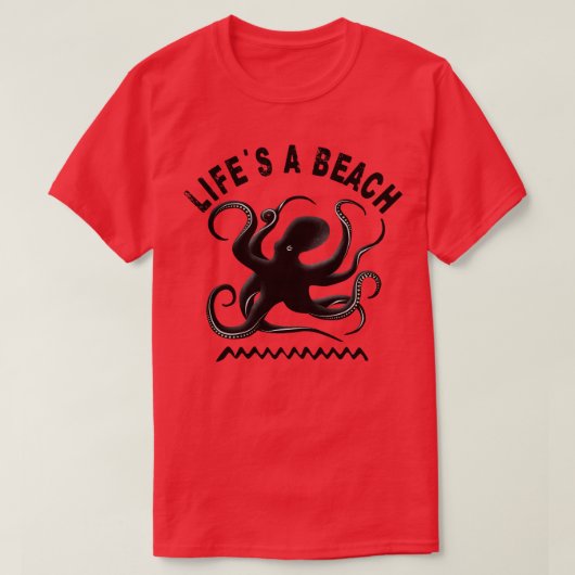 T-shirt Vit une plage Octopus et vacances d'été (Design devant)