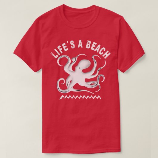 T-shirt Vit une plage Octopus et vacances d'été 1 (Design devant)