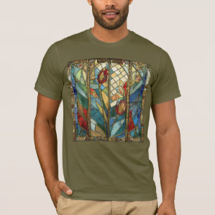 T-shirt Vitrail Coquelicots Chef Rouge au Lever du Soleil