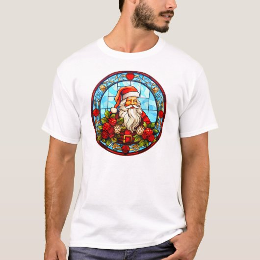 T-shirt Vitrail Père Noël ornement de Noël-67672- (Devant)