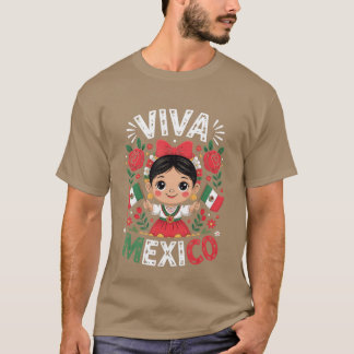 T-shirt Viva Meico Meican Girl Flag Independence Day Girls