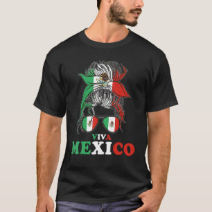 T-shirt Viva Mexico Messy Bun Drapeau Mexicain Cinco de Ma