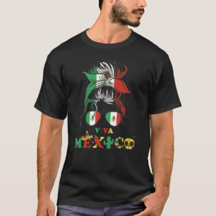 T-shirt Viva Mexico Messy Bun Drapeau Mexicain Hérita hisp