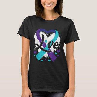 T-shirt Vivez Ruban Cœur Violet Turquoise Prévention du Su
