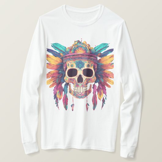 T-shirt Vivid Skull & Feathers: Psychedelic Digital Art T (Design devant)