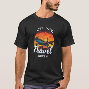 T-shirt Vivre Amour Voyager Souvent Voyageur Agent Vacatio