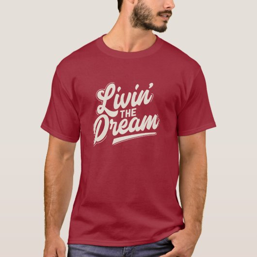 T-shirt Vivre le rêve crème blanc design de script rétro (Devant)