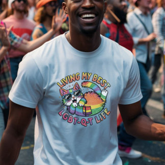 T-shirt Vivre mon meilleur chat gay-Q-T Life Pride