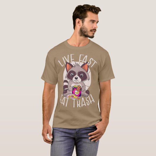T-shirt VIVRE RAPIDE MANGER TRASH Funky Raccoon Manger Jun (Devant entier)