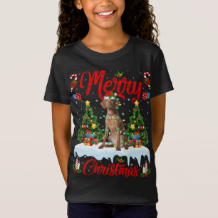 T-Shirt Vizsla Amoureux des chiens Éclairage Noël Chapeau