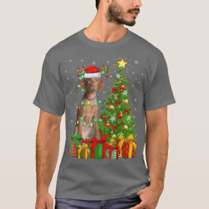 T-shirt Vizsla Chien Éclairage Xmas Arbre Santa Hat Vizsla