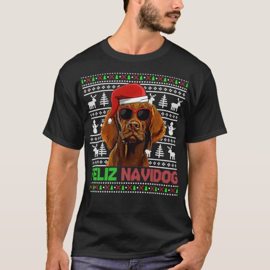 T-shirt Vizsla Chien Feliz Navidog Funny Christmas Pullove (Devant)