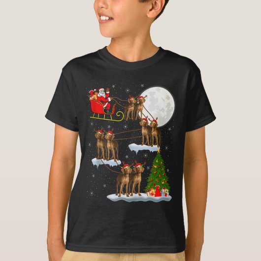 T-shirt Vizsla Dog Santa Sleigh Flying Funny Magical Chris (Devant)