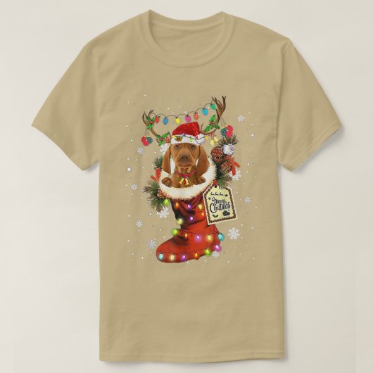 T-shirt Vizsla Xmas Boot Noël Sock hiver neige (Design devant)