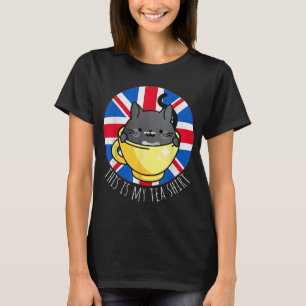 T-shirt Voici le drapeau britannique My Tea Tuxedo Cat