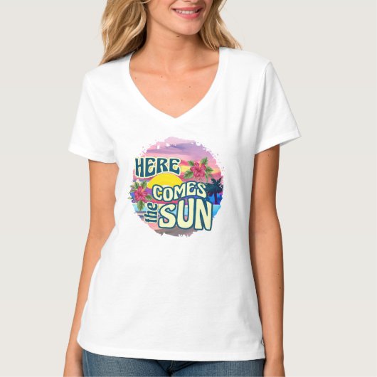 T-shirt Voici le Sun Retro Tropical Hawaiian Beach (Devant)