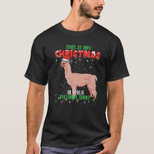 T-shirt Voici Mes Lumières De Noël Santa Hat Alpaca Pajam (Devant)