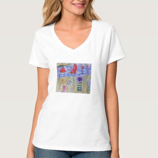 T-shirt Voiles et fleurs rouges (Devant)