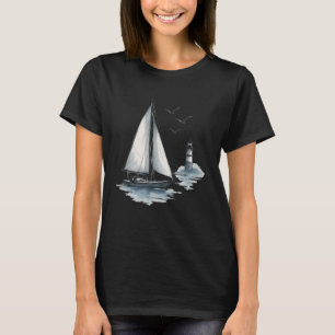 T-shirt Voilier nautique avec oiseaux de mer et phare Sai