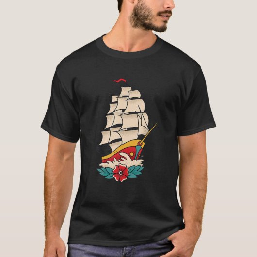 T-shirt Voilier traditionnel Old School Style Tatouage D (Devant)