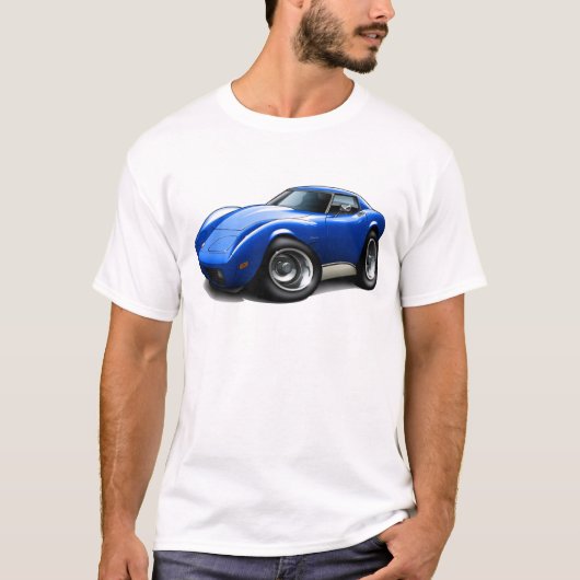 T-shirt Voiture 1973-76 de bleu de Corvette (Devant)