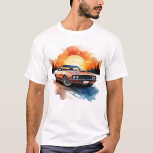T-shirt Voiture à Muscle Rétro avec coucher de soleil - Au