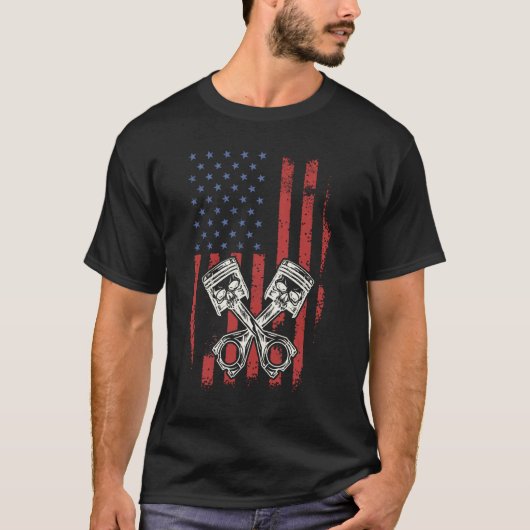 T-shirt Voiture à pistons vintage Patriotic American Flag (Devant)