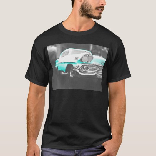 T-shirt Voiture classique bleu vif à chevy impala 1958 (Devant)