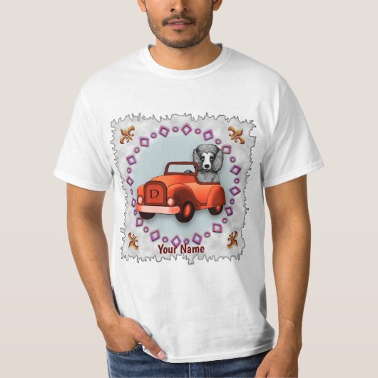 T-shirt voiture de conduite de caniche noir (Devant)