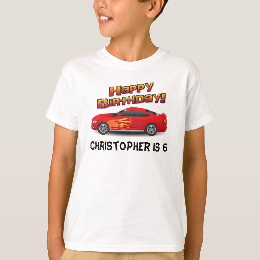 T-shirt Voiture de course rouge chaude avec la fête (Devant)