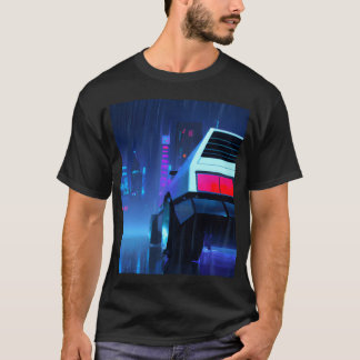 T-shirt Voiture esthétique Vaporwave nuit pluvieuse Gratte