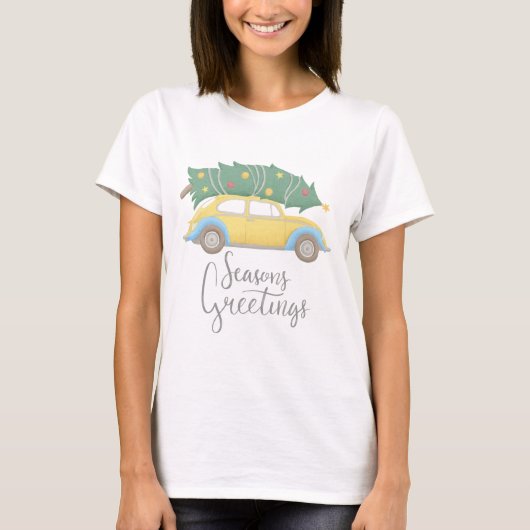 T-shirt Voiture et arbre Joyeuses Fêtes (Devant)