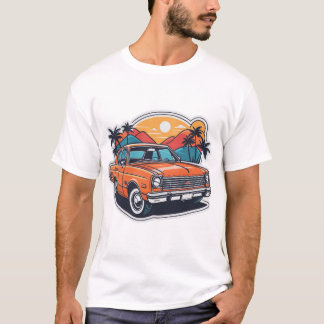 T-shirt Voiture Orange Moteur à Feu